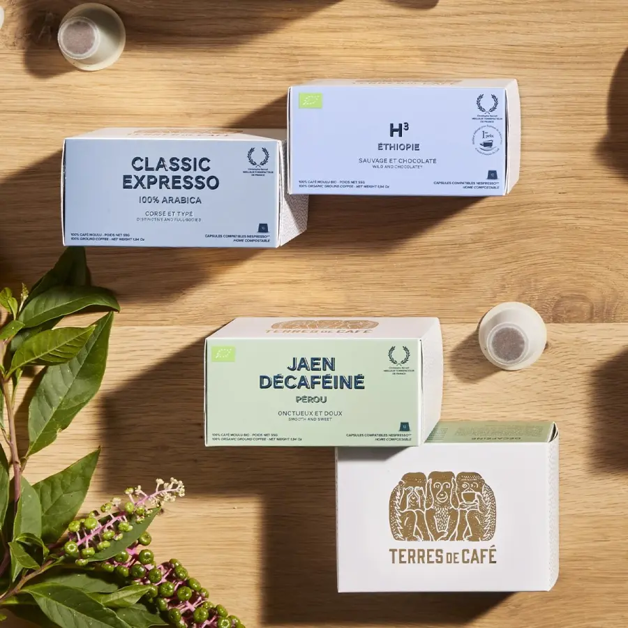 Specialty coffee by Terres de Café - Capsules Home-Compostable Jaen decaffeinated X10
